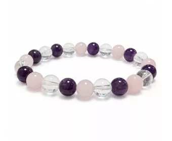 Pulsera de Amatista Cristal de Roca Cuarzo Rosa A con Cuentas de 8mm