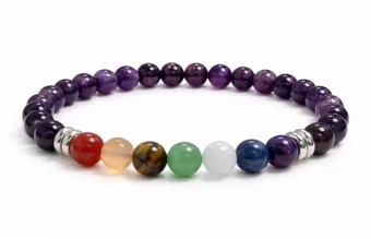 Pulsera de Amatista 7 Chakras A Perlas 6 mm