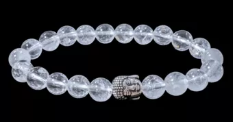 Pulsera Cristal de roca y cuentas de Buda 8mm