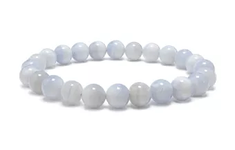 Pulsera de Calcedonia Azul Bandeada A Perlas 8-9 mm