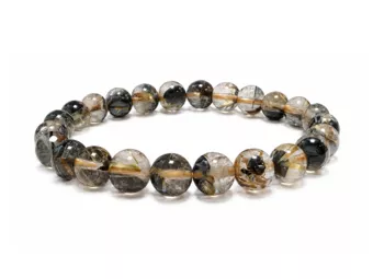 Pulsera de Cristal de Roca con Rutilo de Hematita AAA Cuentas 6.5–7.5 mm