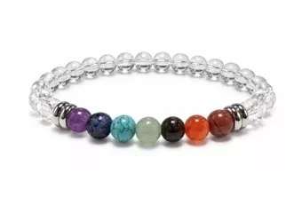 Pulsera de Cristal de Roca 7 Chakras A Perlas 6 mm
