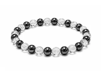 Pulsera de Hematita y Cristal de Roca A Cuentas de 6-7 mm