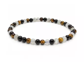 Pulsera Labradorita Ojo de Tigre Obsidiana Negra A Bolas 4-5 mm