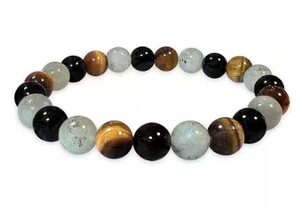 Pulsera de Labradorita, Ojo de Tigre y Obsidiana Negra de bolas de 8mm