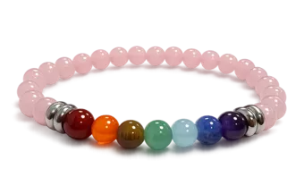 Pulsera de Cuarzo Rosa 7 Chakras A cuentas 6mm