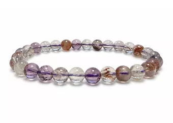 Pulsera Super Seven Cuarzo Fantasma Violeta AA Cuentas 6–7 mm