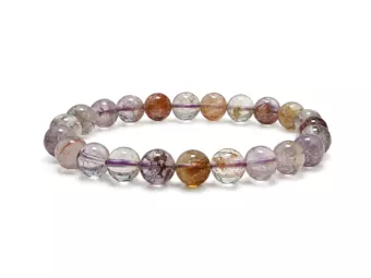 Pulsera Super Seven Cuarzo Fantasma Violeta AA Cuentas 8–9 mm