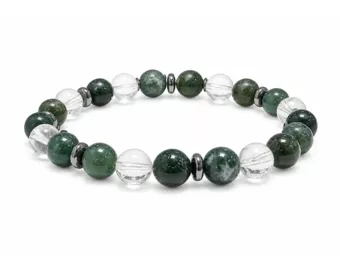 Pulsera de Cristal de Roca y Ágata Musgo AA cuentas 8mm