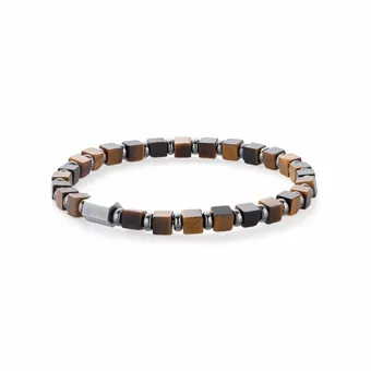 Pulsera de Ojo de Tigre y Hematita A cuentas cuadradas 4mm – acero inoxidable
