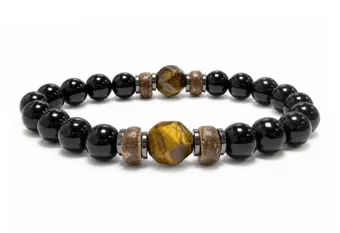 Pulsera de Ónix Negro y Ojo de Tigre A cuentas 8mm