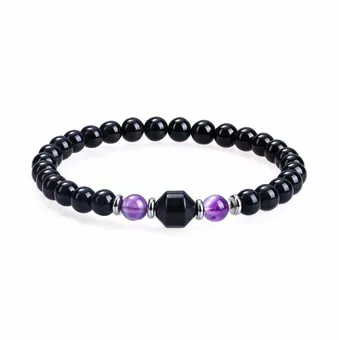 Pulsera de Amatista y Ónix Negro AA cuentas 6mm