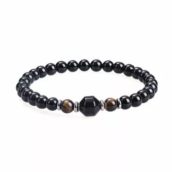 Pulsera de Ojo de Tigre y Ónix Negro A cuentas 8mm