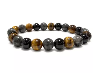 Pulsera de Larvikita, Ojo de Tigre y Ónix Negro A cuentas 8mm