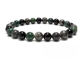 Pulsera de Larvikita, Ágata Musgo y Ónix Negro A cuentas 8mm