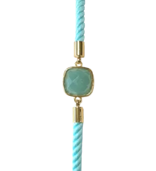 Pulsera De Cuerda De Latón Con Amazonita Cuadrada Facetada 11mm