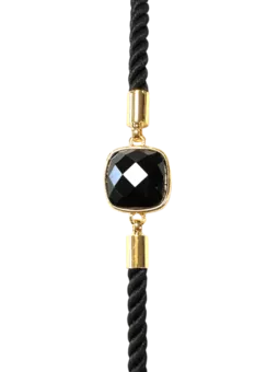 Pulsera De Cuerda De Latón Obsidiana Negra Cuadrada Facetada 11mm