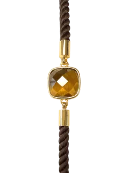 Pulsera De Cuerda De Latón Con Ojo De Tigre Cuadrado Facetado 11mm