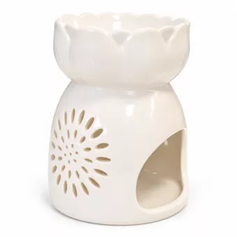 Quemador de Perfume Loto Blanco de Cerámica 11 cm