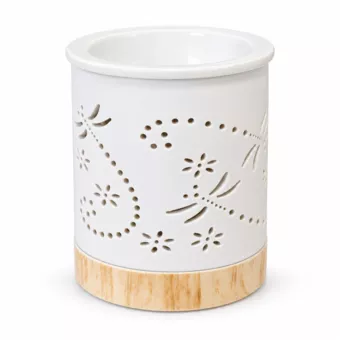Quemador de Perfume Blanco Decorado con Libélulas de Cerámica 11 cm