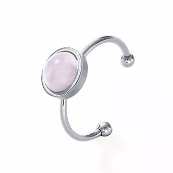 Anillo de Cuarzo Rosa – Acero Inoxidable Plateado