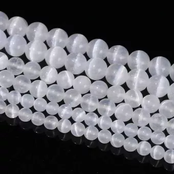 Hilo de Perlas Redondas de Selenita Ojo de Gato AA 10mm
