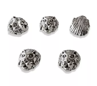 Cuentas espaciadoras plateadas con cabeza de león 12 mm x 30