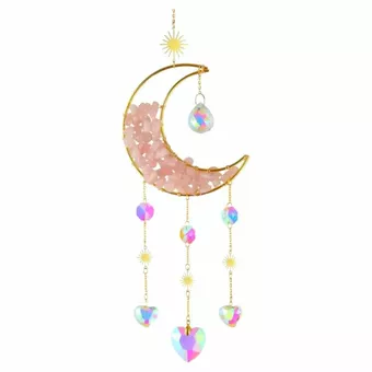 Móvil atrapasol y luna de cuarzo rosa