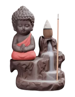 Porta Incienso de Reflujo de Cerámica Buda Rojo 12cm