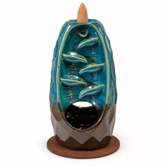 Portaincienso de reflujo (Backflow) de cerámica bicolor azul-marrón, de doble cara, 20 cm
