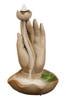 Porta Incienso Reflujo Cerámica Beige Mano de Buda - Loto 16cm