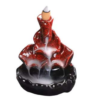 Porta incienso de cerámica con reflujo cascada hojas de loto rojo 10cm