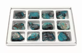 Expositor de 12 Piedras Brutas de Crisocola-Malaquita 3-4 cm