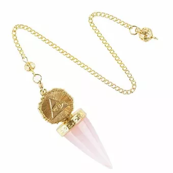 Péndulo de adivinación de cuarzo rosa – Ojo Dorado de la Providencia
