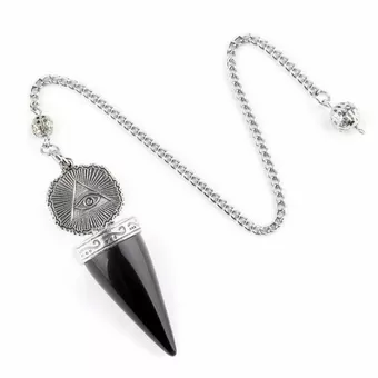 Péndulo de Obsidiana A Ojo Protector Plateado