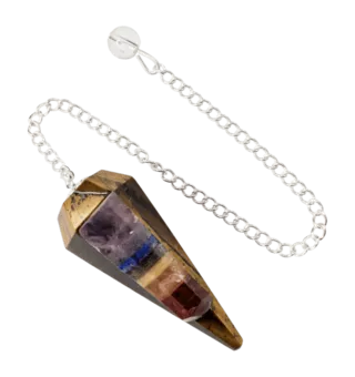 Péndulo Ojo de tigre & Siete Chakras cónico 6 caras