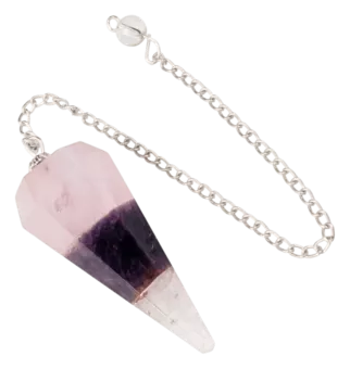 Péndulo cónico Cuarzo rosa Amatista y Cristal de Roca de 6 caras