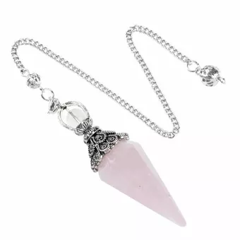 Péndulo Cuarzo Rosa 6 caras & Metal