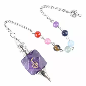 Péndulo Hexagonal Amatista Reiki ChoKu Rei 7 Chakras