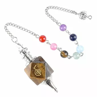 Péndulo Hexagonal Ojo de Tigre Reiki ChoKu Rei 7 Chakras