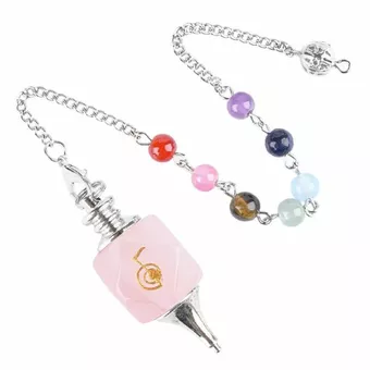 Péndulo Hexagonal Cuarzo Rosa Reiki ChoKu Rei 7 Chakras