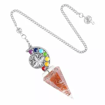 Péndulo de Orgonita Cornalina Árbol de la Vida 7 Chakras 6 caras