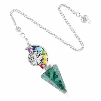 Péndulo de orgonita y malaquita Árbol de la vida 7 chakras 6 caras