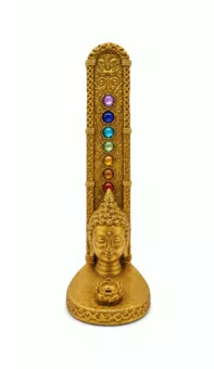 Portaincienso Cabeza de Buda 7 Chakras Dorado de Resina 17 cm