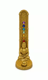 Portaincienso Buda Meditación 7 Chakras Dorado de Resina 17 cm