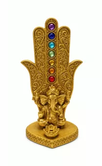Quemador de Incienso Mano de Fátima Ganesh 7 Chakras Dorado en Resina 16 cm