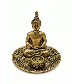 Portaincienso Buda Meditación Dorado en Resina 9 cm