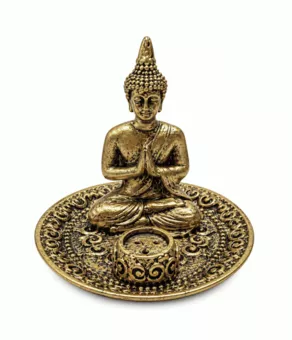 Portaincienso Buda Oración Dorado en Resina 9 cm
