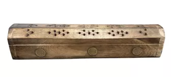 Porta Incienso Caja de Madera de Pimentón Flor de la Vida 30cm x2