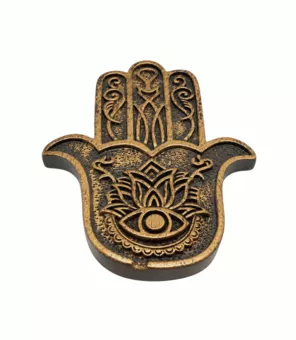 Portaincienso Mano de Fátima Hamsa de Resina Cobriza 11 cm